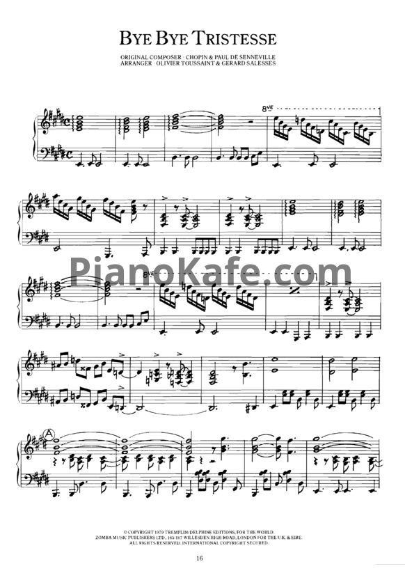 Ноты Richard Clayderman - Bye bye tristesse - PianoKafe.com
