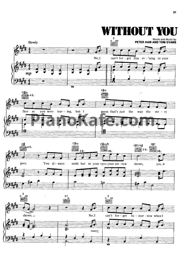 Ноты Harry Nilsson - Without you - PianoKafe.com