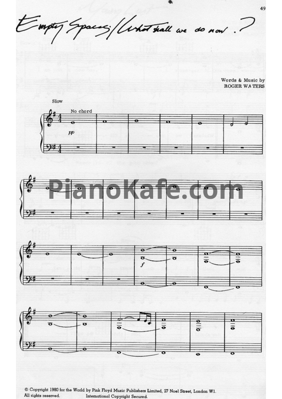 Ноты Pink Floyd - Empty spaces / What shall we do now? (Piano solo) - PianoKafe.com