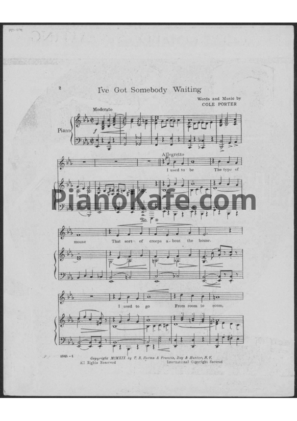 Ноты Cole Porter - I've got somebody waiting - PianoKafe.com