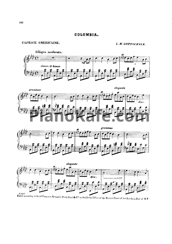 Ноты Луи Моро Готшалк - Columbia (Op. 34) - PianoKafe.com