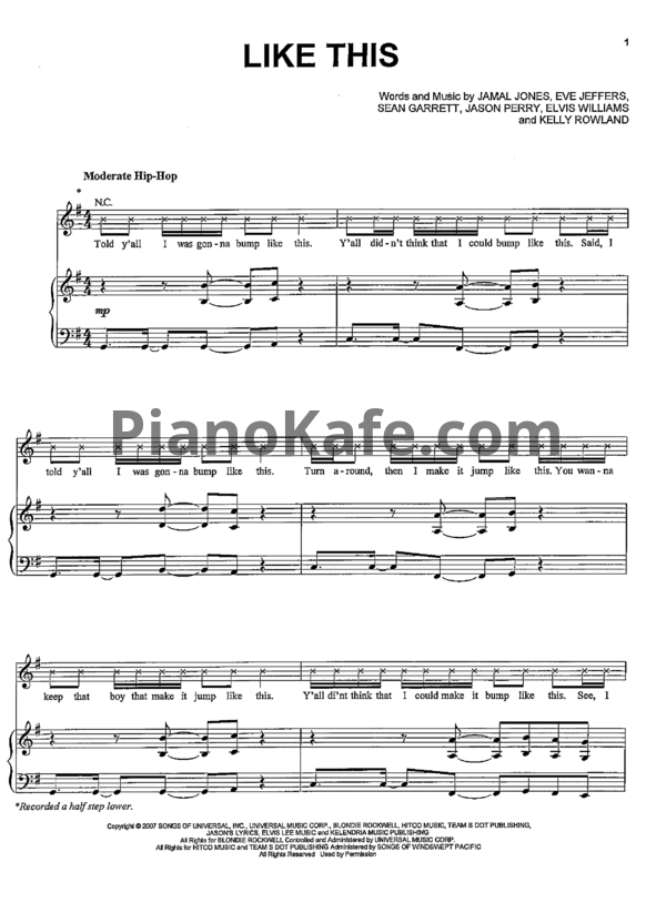 Ноты Kelly Rowland feat. Eve - Like this - PianoKafe.com