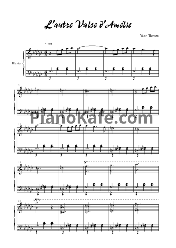 Ноты Yann Tiersen - L'autre Valse d'Amélie - PianoKafe.com