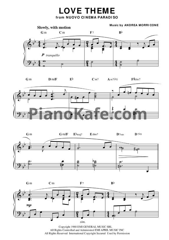 Ноты Andrea Morricone - Love Theme (from Nuovo Cinema Paradiso) - PianoKafe.com