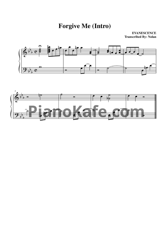 Ноты Evanescence - Forgive me (Intro) - PianoKafe.com