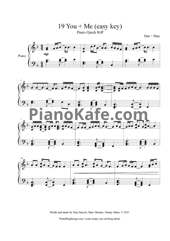 Ноты Dan + Shay - 19 You + Me (простая версия) - PianoKafe.com
