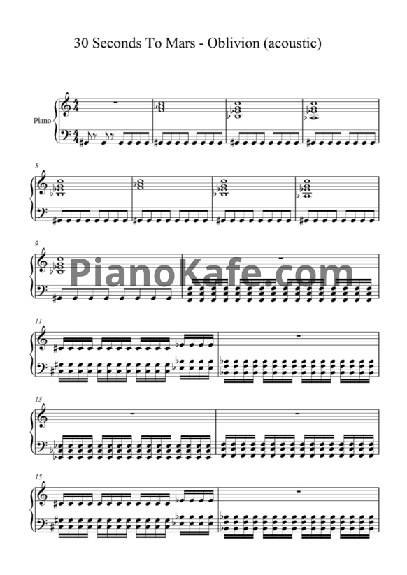 Ноты 30 seconds to mars - Oblivion (Acoustic) - PianoKafe.com