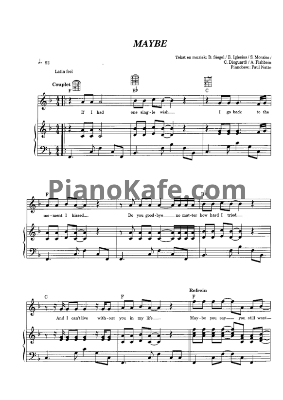 Ноты Enrique Iglesias - Maybe - PianoKafe.com