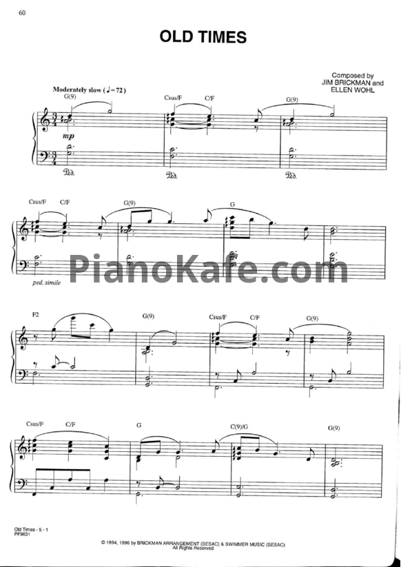Ноты Jim Brickman - Old times - PianoKafe.com