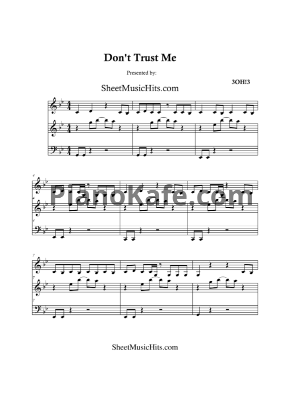 Ноты 3OH!3 - Don't trust me - PianoKafe.com