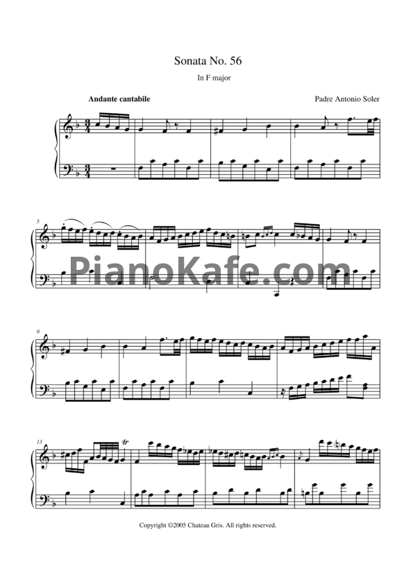 Ноты Antonio Soler - Sonata No. 56 in F major - PianoKafe.com