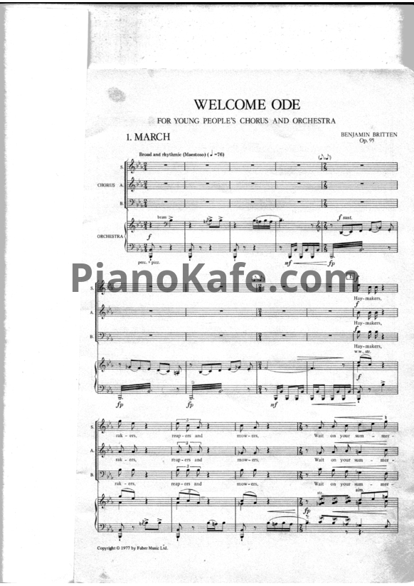 Ноты Бенджамин Бриттен - Кантата "Приветственная ода" (Op. 95) - PianoKafe.com