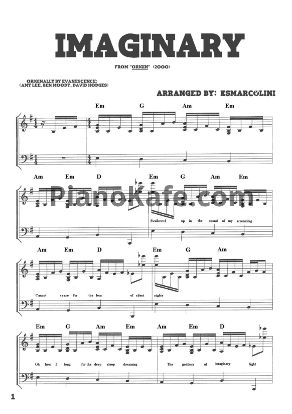 Ноты Evanescence - Imaginary (Origin) - PianoKafe.com