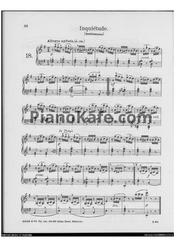 Ноты Фридрих Бургмюллер - Этюд Inquietude (Bestlessness) (Op. 100, №18) - PianoKafe.com