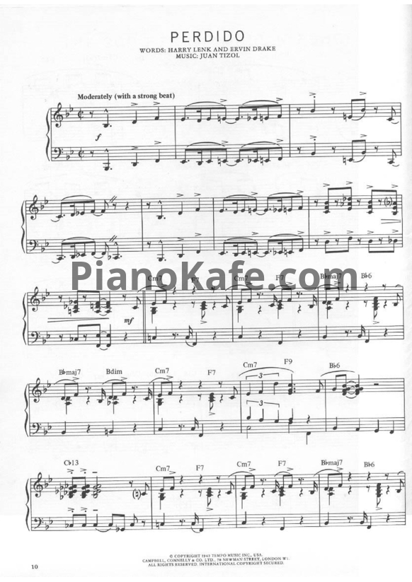 Ноты Juan Tizol - Perdido - PianoKafe.com