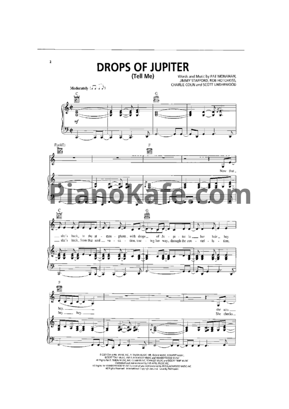 Ноты Train - Drops Of Jupiter. версия 2 - PianoKafe.com