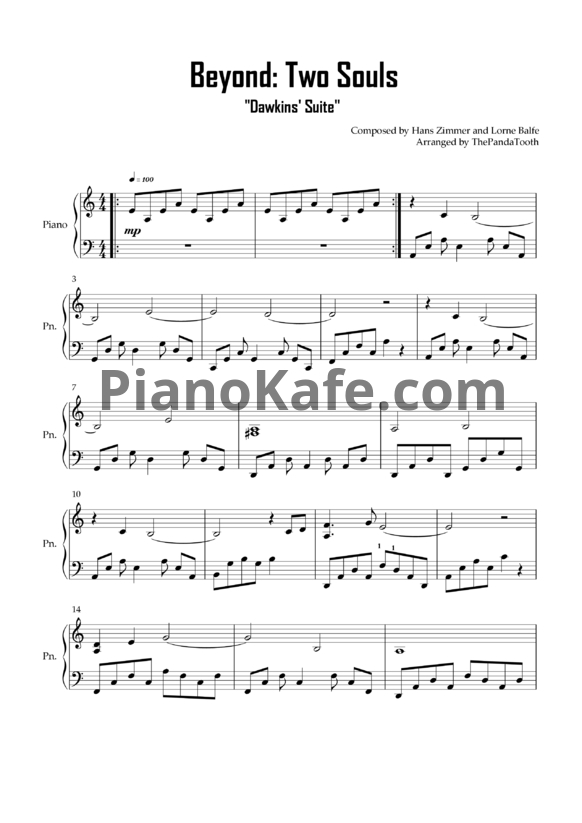 Ноты Hans Zimmer, Lorne Balfe - Dawkins' Suite - PianoKafe.com