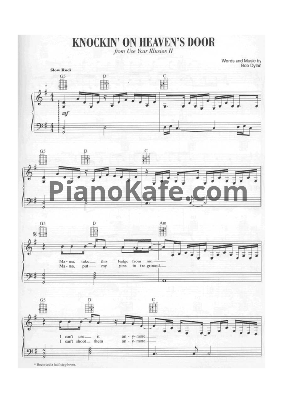 Ноты Raign - Knockin on heavens door - PianoKafe.com