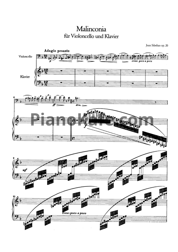 Ноты Ян Сибелиус - Дуэт "Меланхолия" для виолончели и фортепиано (Op. 20) - PianoKafe.com