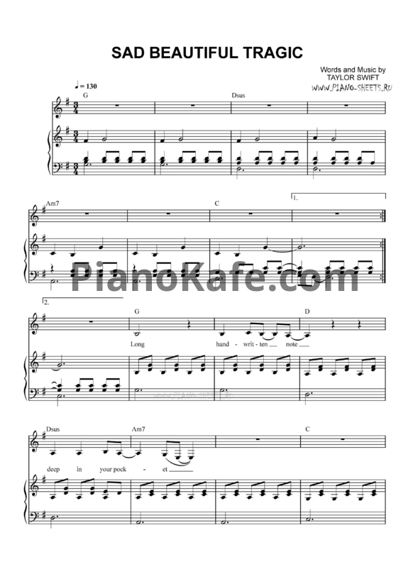 Ноты Taylor Swift - Sad beautiful tragic - PianoKafe.com