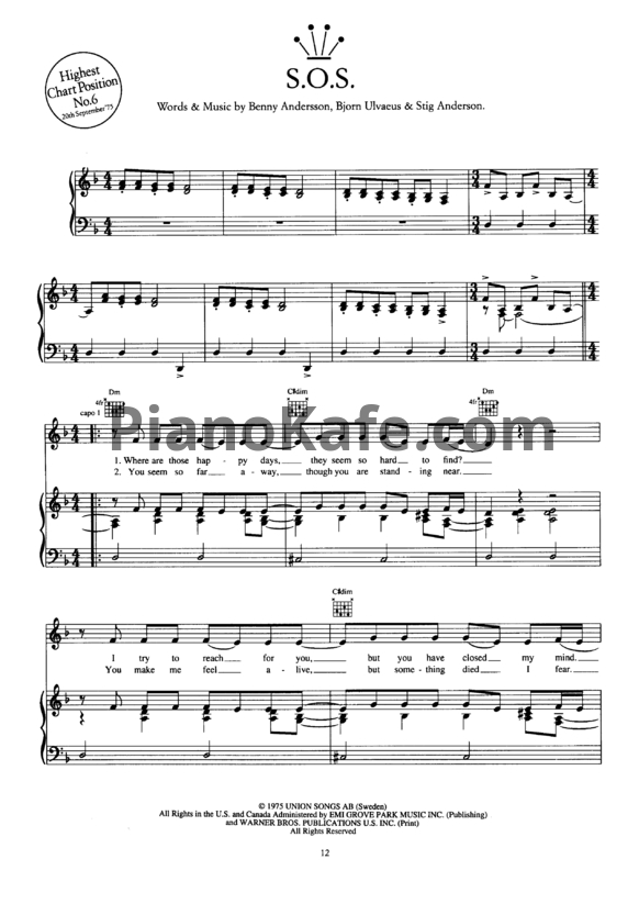 Ноты Abba - SOS - PianoKafe.com