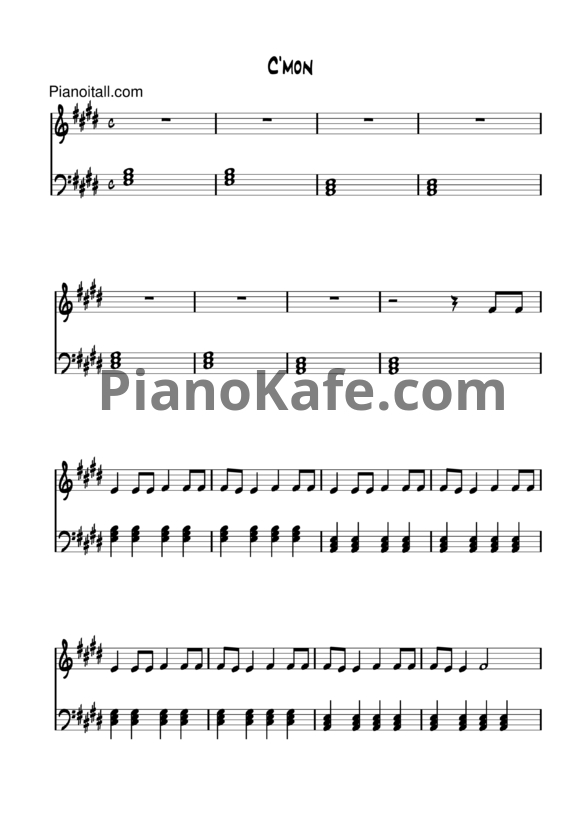 Ноты Ke$ha - C’mon - PianoKafe.com