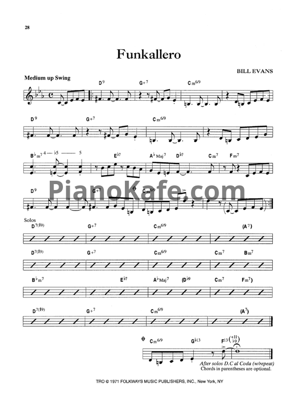 Ноты Bill Evans - Funkallero - PianoKafe.com