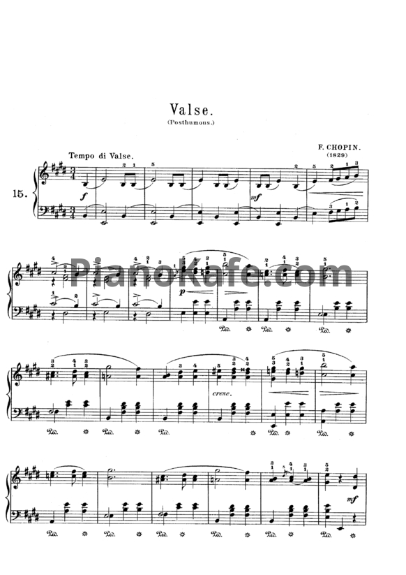 Ноты Ф. Шопен - Вальс №15 ми мажор (B. 44) - PianoKafe.com