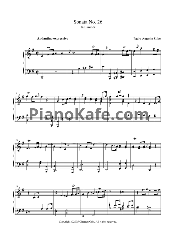 Ноты Antonio Soler - Sonata No. 26 in E minor - PianoKafe.com