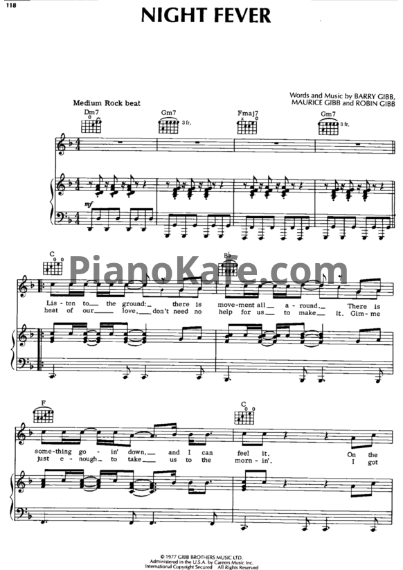 Ноты Bee Gees - Night fever - PianoKafe.com