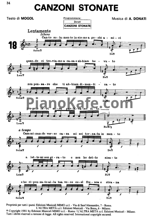 Ноты Gianni Morandi - Canzoni stonate - PianoKafe.com