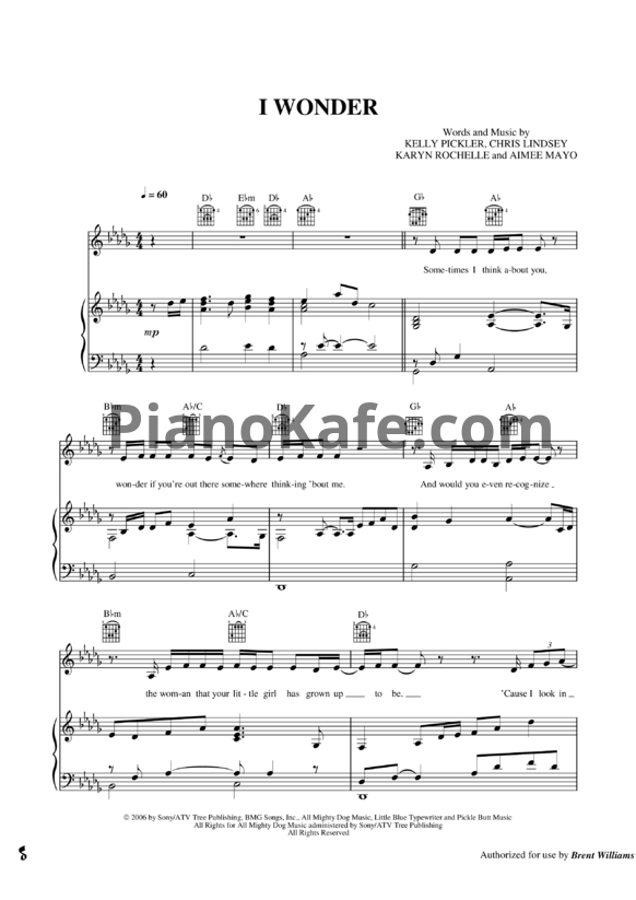 Ноты Kellie Pickler - I wonder - PianoKafe.com