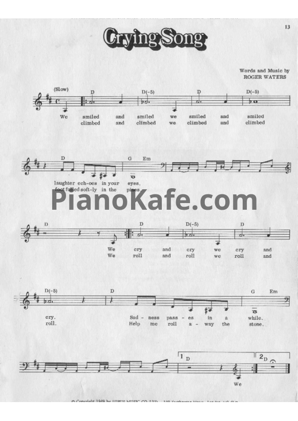 Ноты Pink Floyd - Crying song (Вокальная партия) - PianoKafe.com