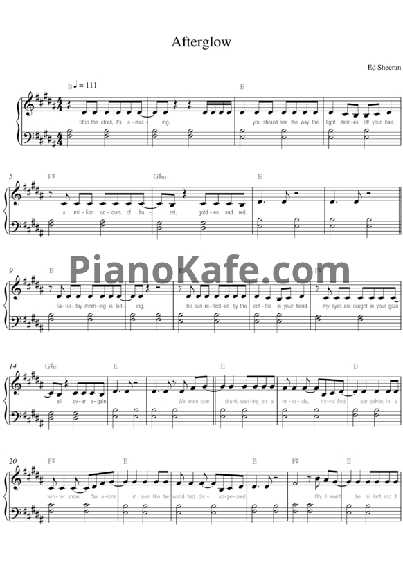 Ноты Ed Sheeran - Afterglow - PianoKafe.com