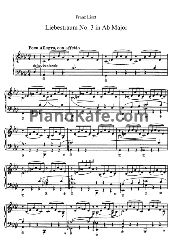Ноты Ференц Лист - Liebestraum №3 in Ab major - PianoKafe.com
