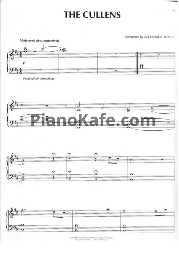 Ноты Alexandre Desplat - The cullens - PianoKafe.com