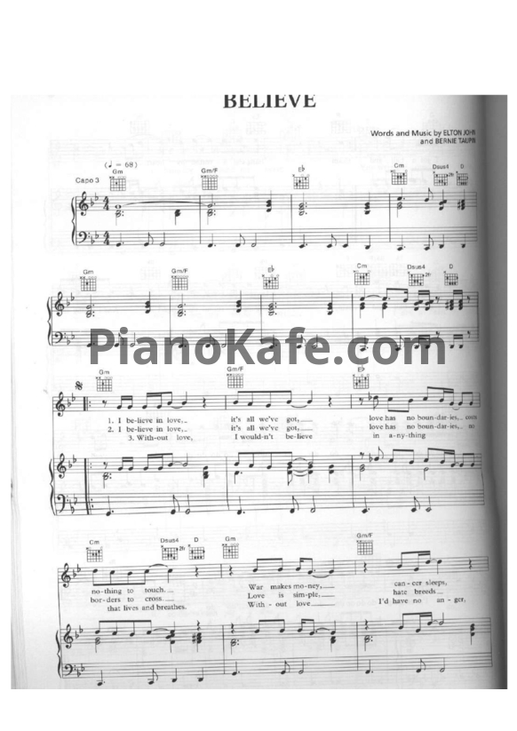 Ноты Elton John - Believe - PianoKafe.com