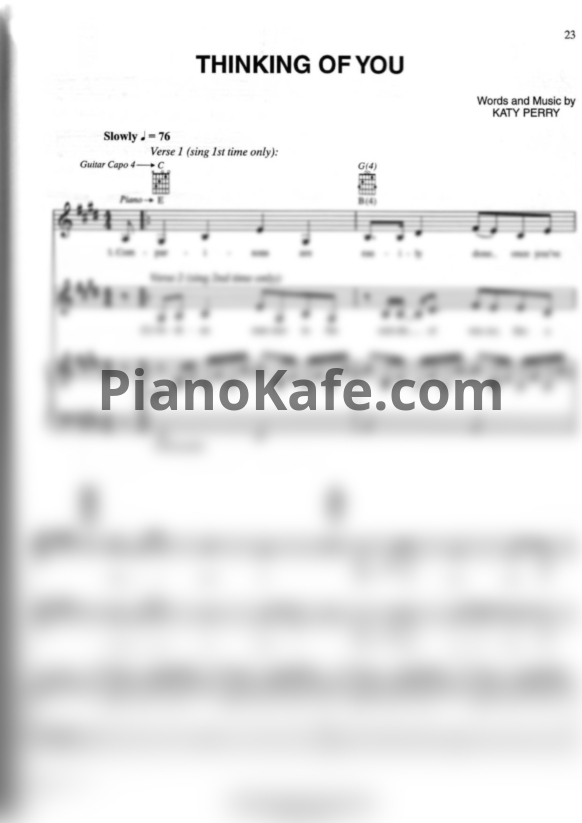 Ноты Katy Perry - Thinking of you - PianoKafe.com