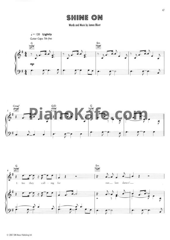 Ноты James Blunt - Shine On - PianoKafe.com