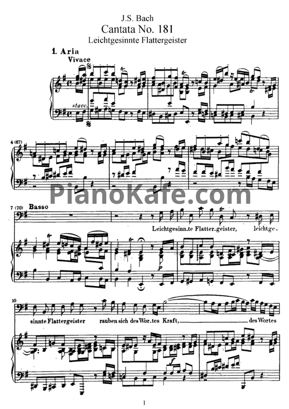Ноты И. Бах - Кантата №181 "Leichtgesinnte flattergeiser" (BWV 181) - PianoKafe.com