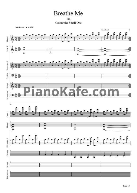 Ноты Sia - Breathe me - PianoKafe.com