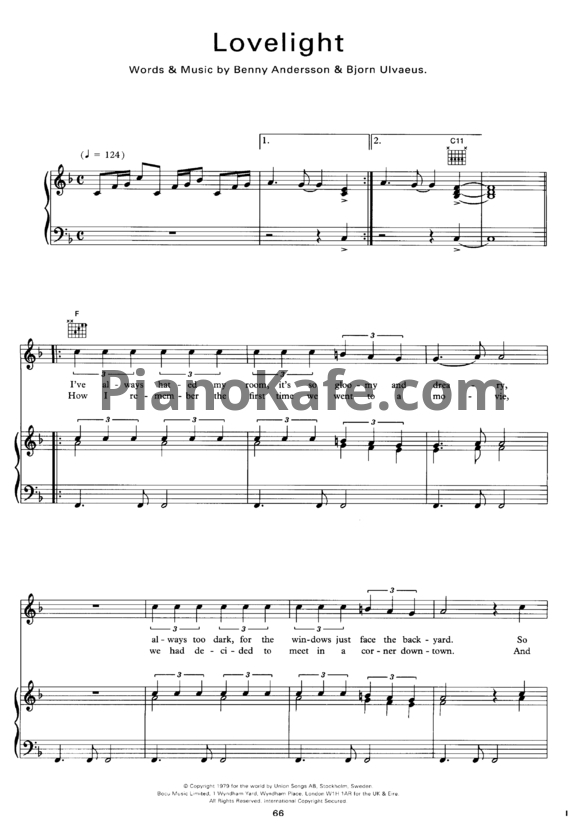 Ноты ABBA - Lovelight - PianoKafe.com