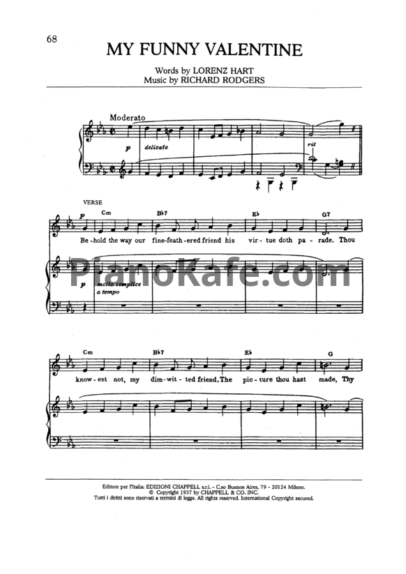 Ноты Frank Sinatra - My funny Valentine - PianoKafe.com