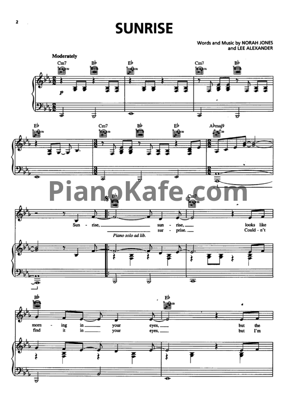 Ноты Norah Jones - Sunrise - PianoKafe.com