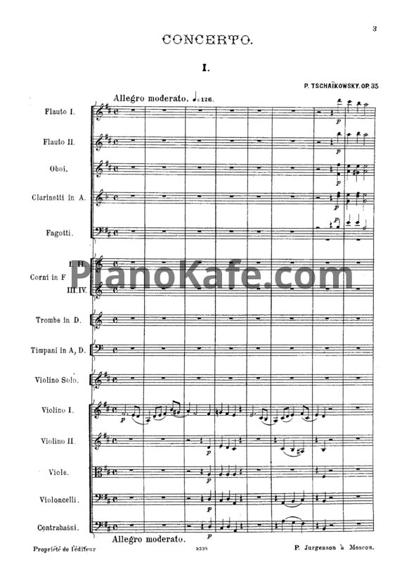 Ноты П. Чайковский - Концерт для скрипки с оркестром (Op. 35, партитура) - PianoKafe.com