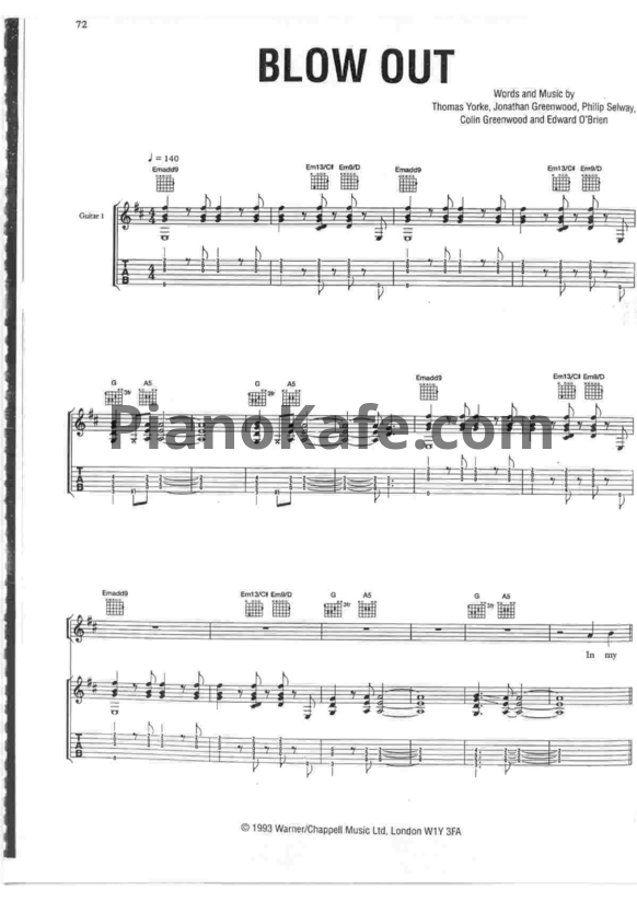 Ноты Radiohead - Blow out - PianoKafe.com