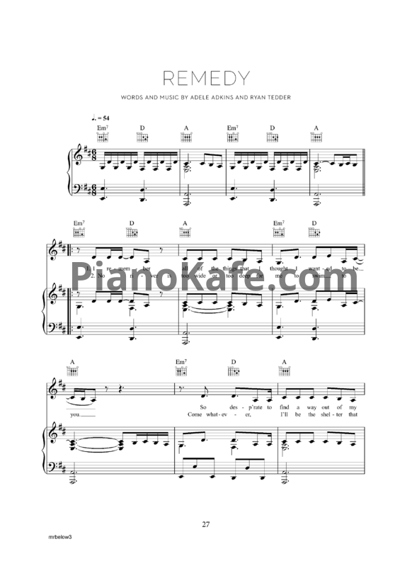 Ноты Adele - Remedy - PianoKafe.com
