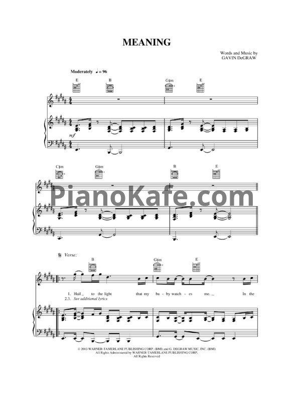 Ноты Gavin Degraw - Meaning - PianoKafe.com