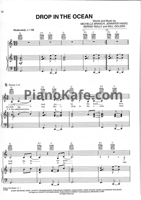 Ноты Michelle Branch - Drop in the ocean - PianoKafe.com