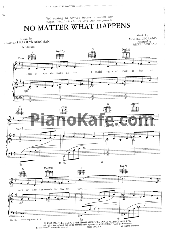 Ноты Michel Legrand - No matter what happens - PianoKafe.com